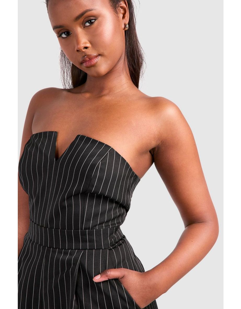 Pinstripe Bandeau Tailored Jumpsuit - black - 3
