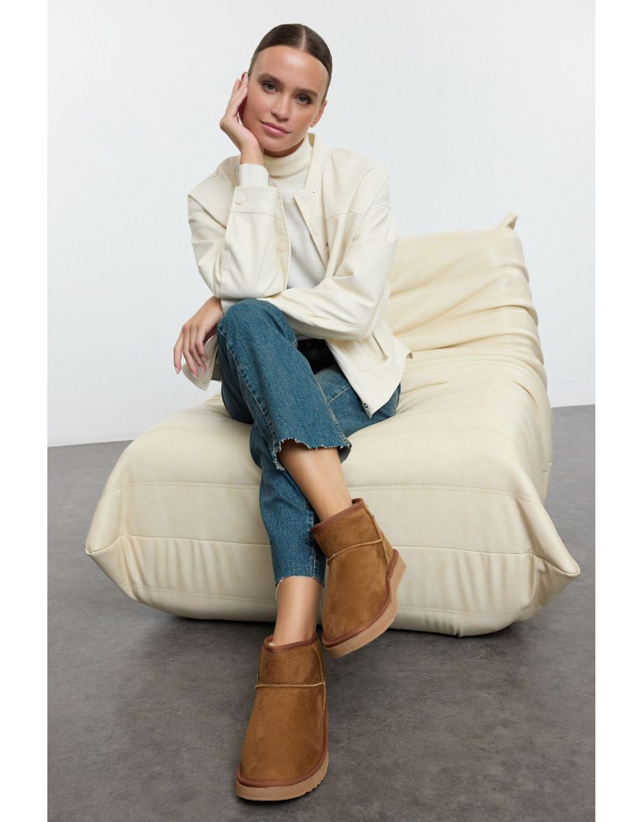 Tan Flat Flatform Brown Short Heeled Women's Boots - 5