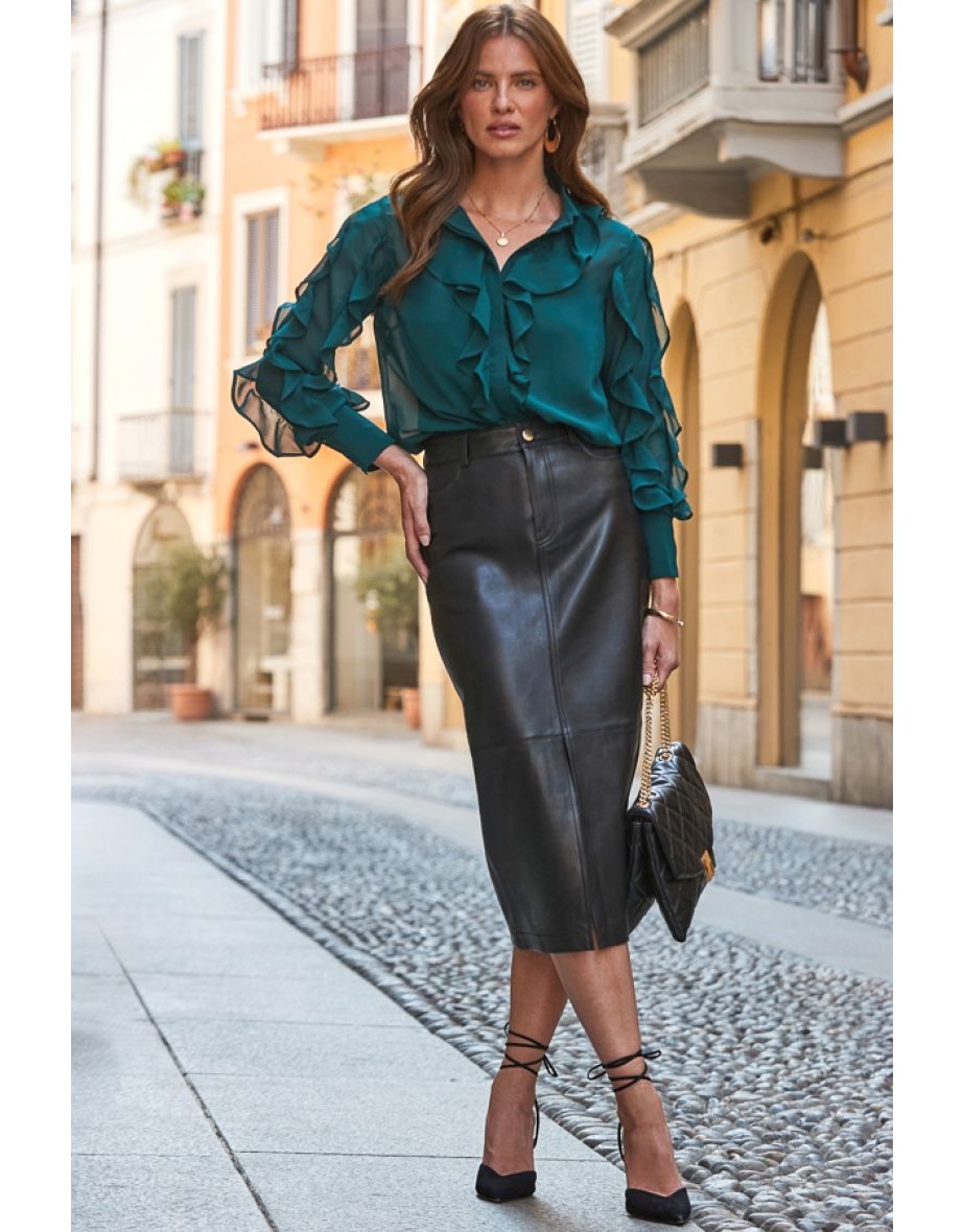 Forest Green Ruffle Detail Shirt