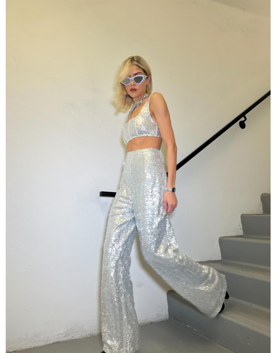 Silver-Sequin corset Crop-top