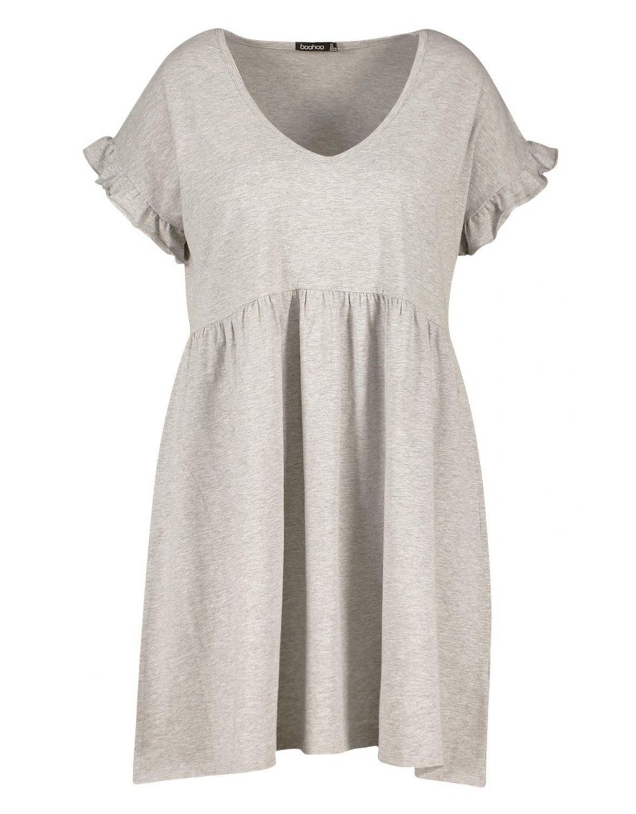 Plus Ruffle V Neck Smock Dress - grey marl - 3
