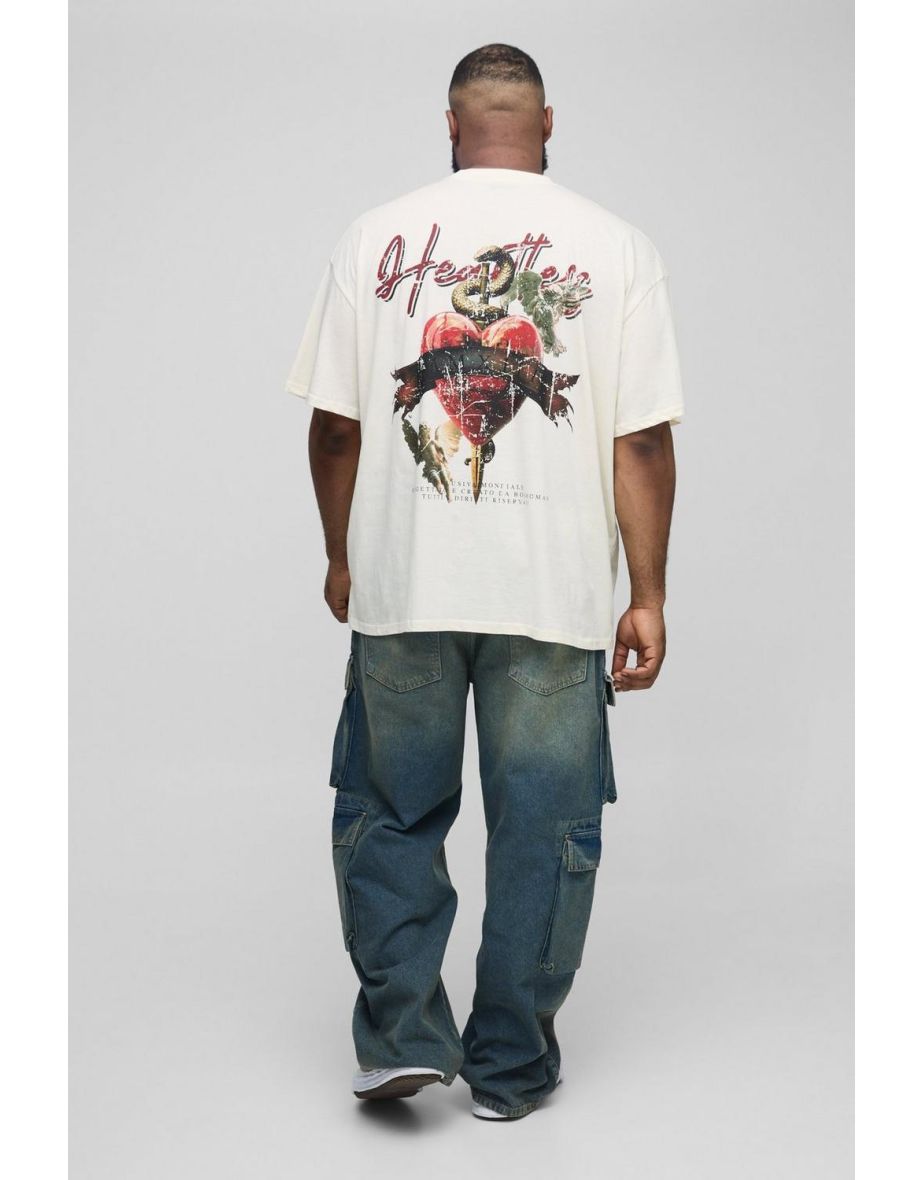 Plus Oversized Extended Neck Heartless Heart Graphic T-Shirt - ecru - 2