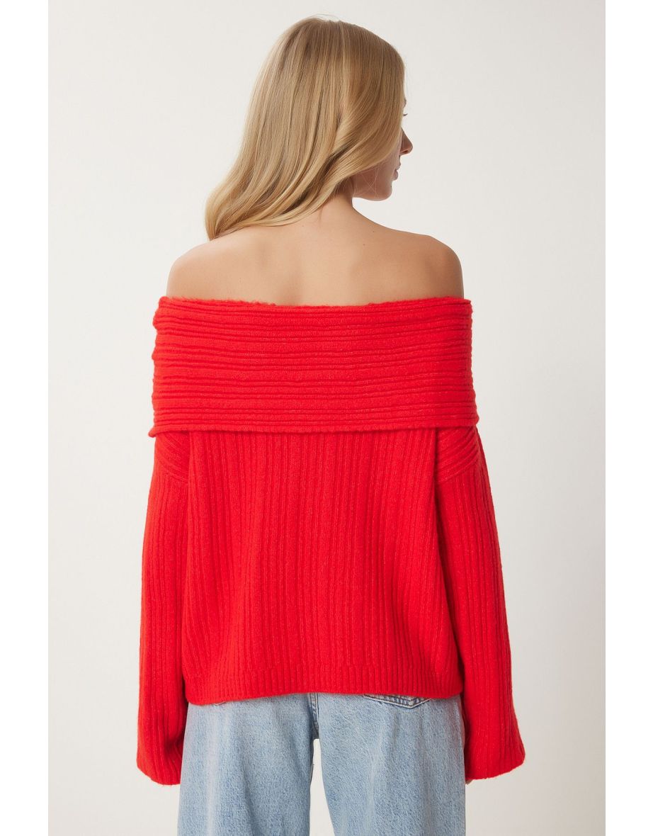 Women's Red Madonna Collar Knitwear Sweater - 5
