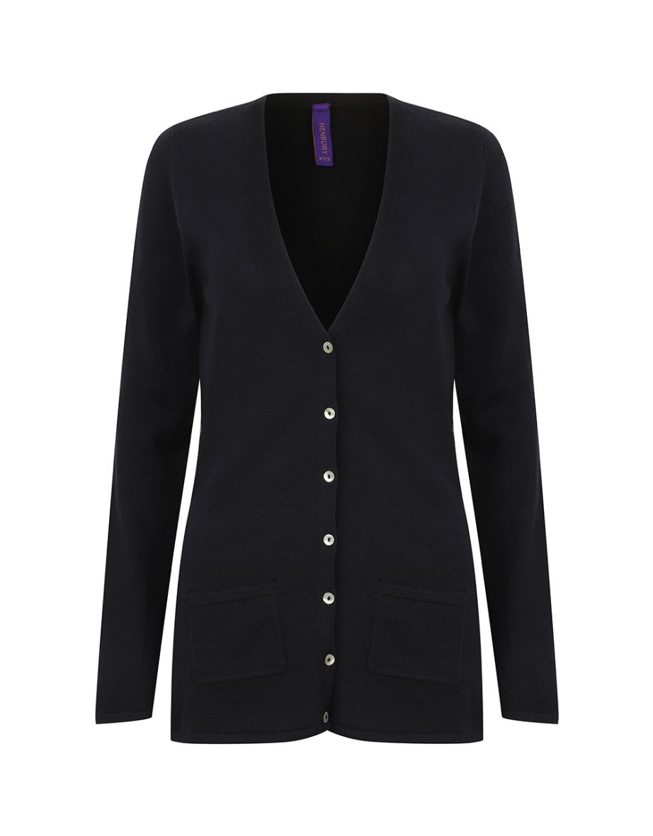 Henbury Ladies/Womens V-Neck Button Fine Knit Cardigan - Navy