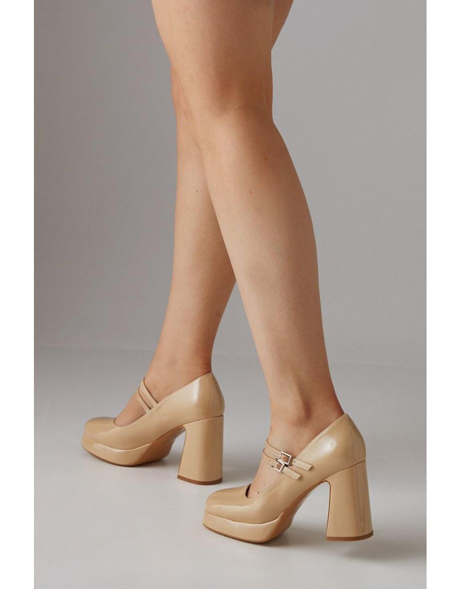 Faith: Analysse Faux Patent Leather Double Mary Jane Chunky Platform Court shoes - 3