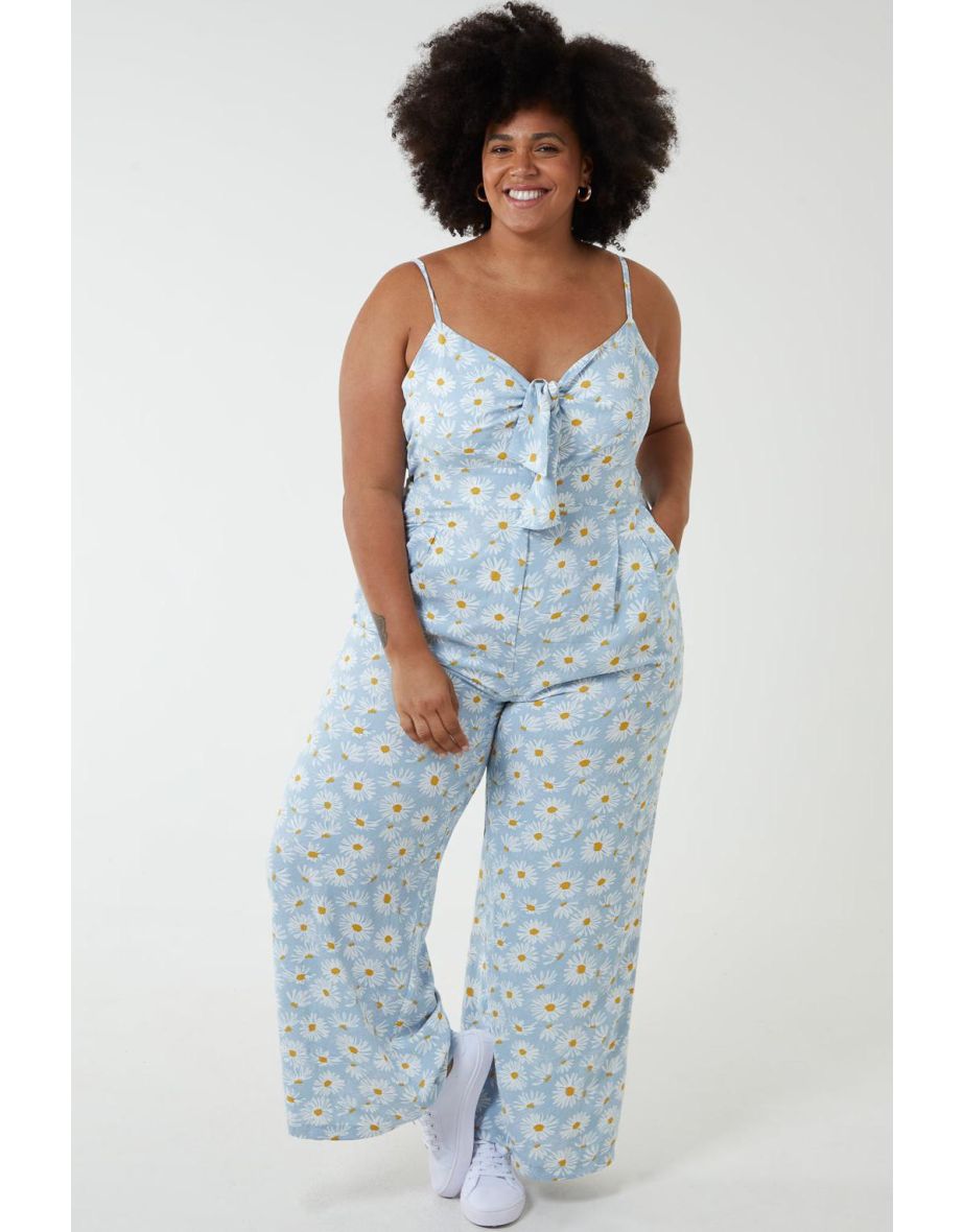 Curve Daisy Print Tie Front Jumpsuit
