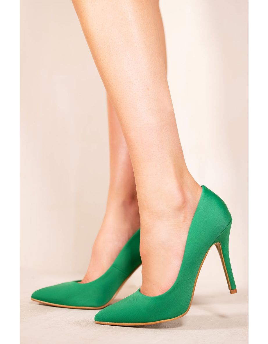 LEAH TOE PUMP HIGH HEEL IN JADE GREEN LYCRA