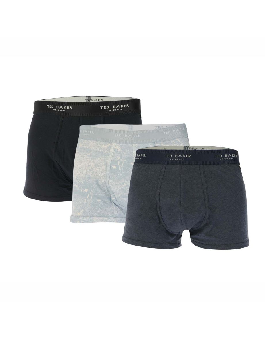 Men's Ted Baker 3 Pack of Cotton Trunks in Blue - 1