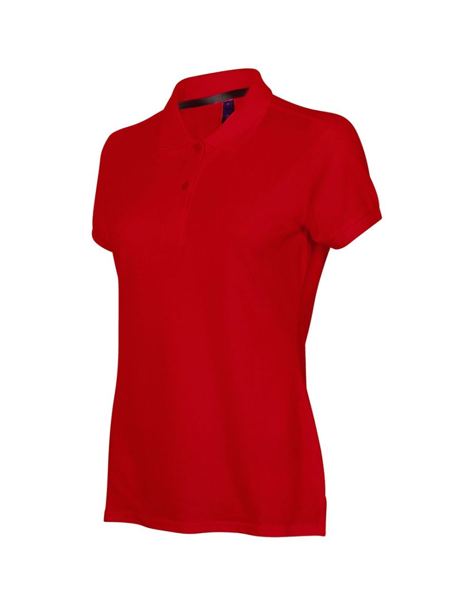 Henbury Womens/Ladies Micro-Fine Short Sleeve Polo Shirt - Classic Red - 3