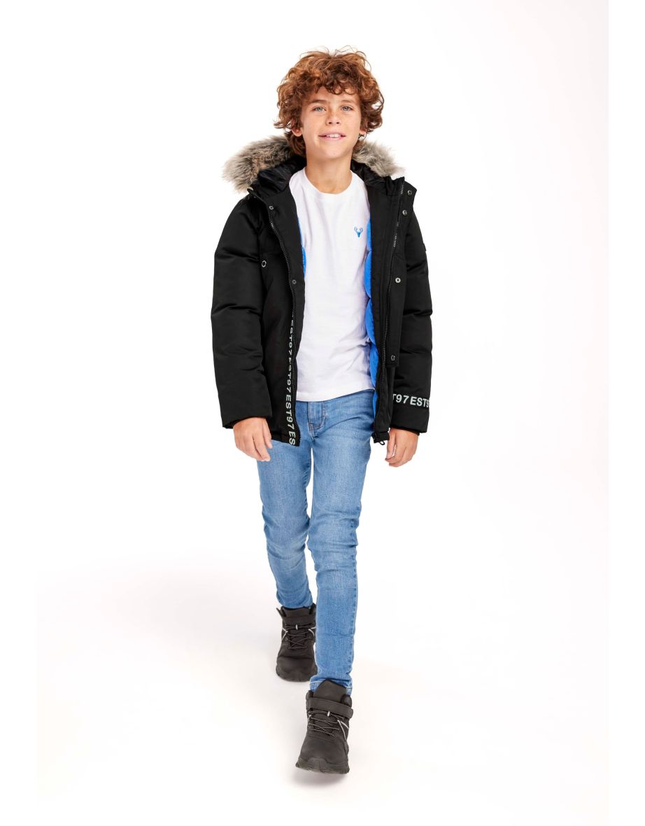 Shop Boys Parka Jacket With Fur Trim Hood Online in Bahrain VogaCloset