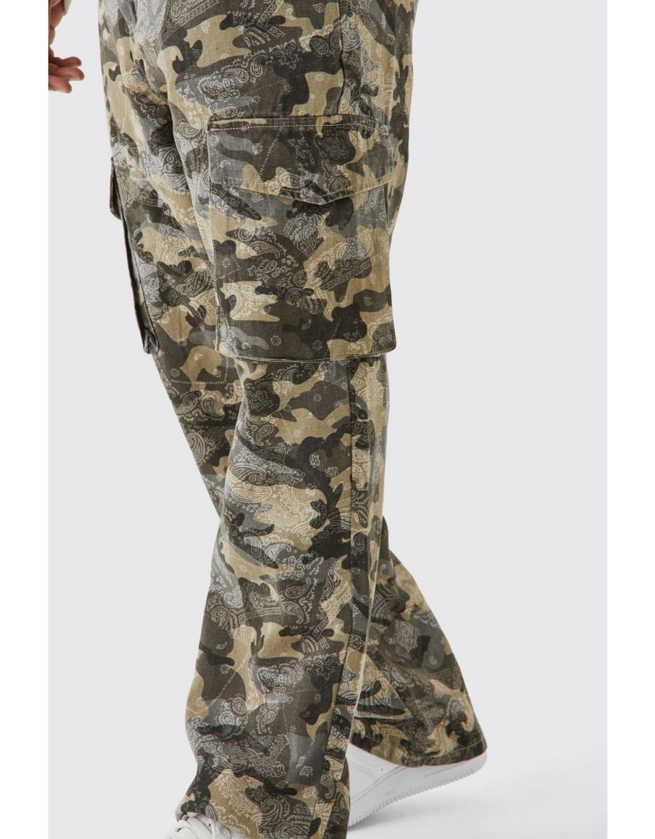 Plus Slim Flare Gusset Camo Bandana Cargo Trouser - light grey - 2