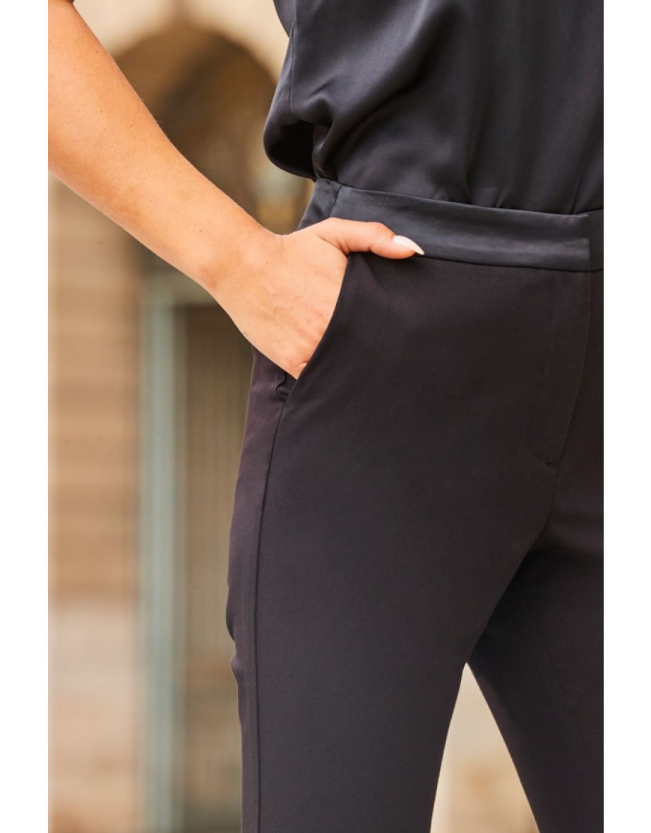 Black Satin Waistband Tuxedo Kick Flare Trousers - 4