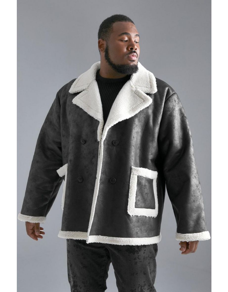 Boohooman aviator jacket with cheap faux fur lining in black