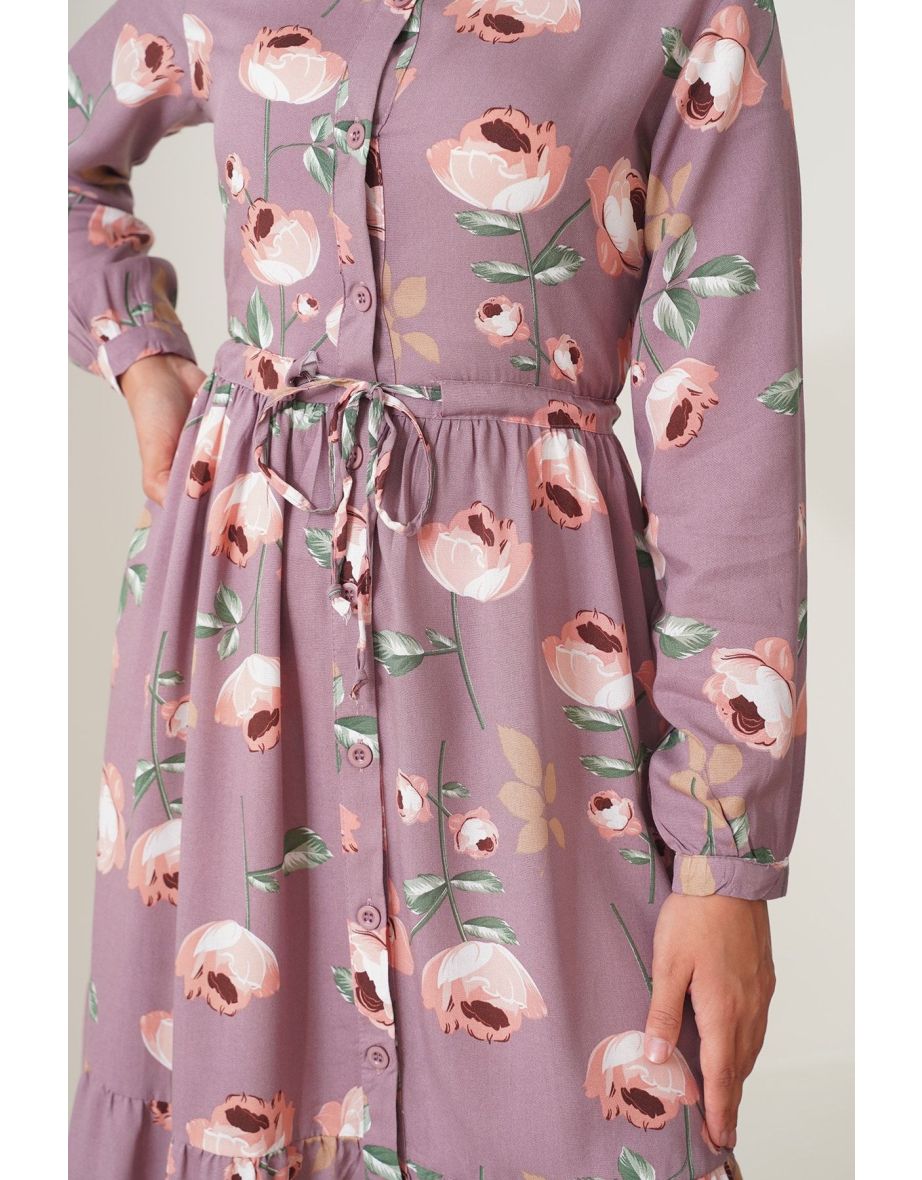 Judge Collar Hijab Dress - Dry Blue Rose - 5