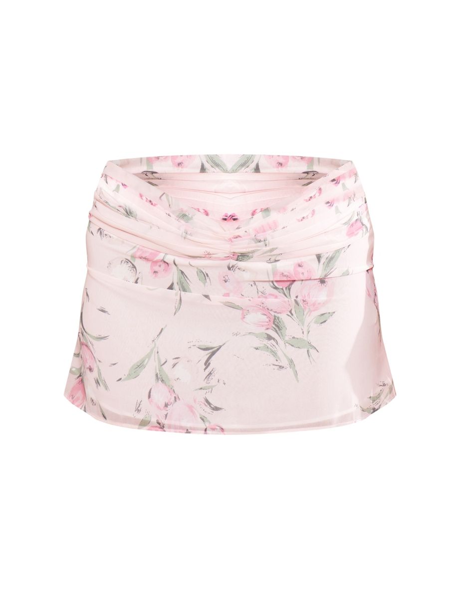 Petite Baby Pink Printed Mesh Floaty Mini Skirt - 5