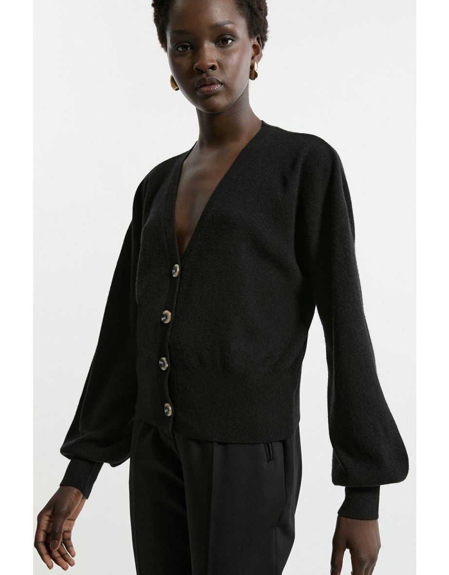 Alpaca Wool Blend Balloon Sleeve Cardigan
