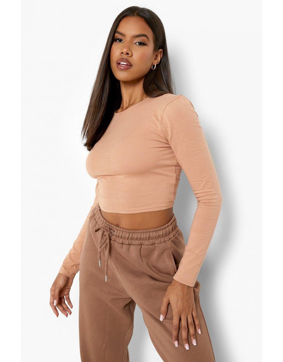 Basic Long Sleeve Crew Neck Top - camel - 3