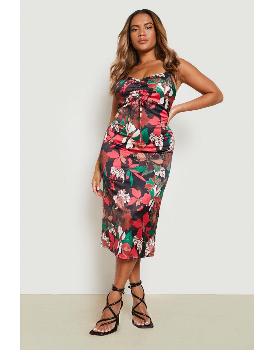 Plus Dark Floral Ruched Dress