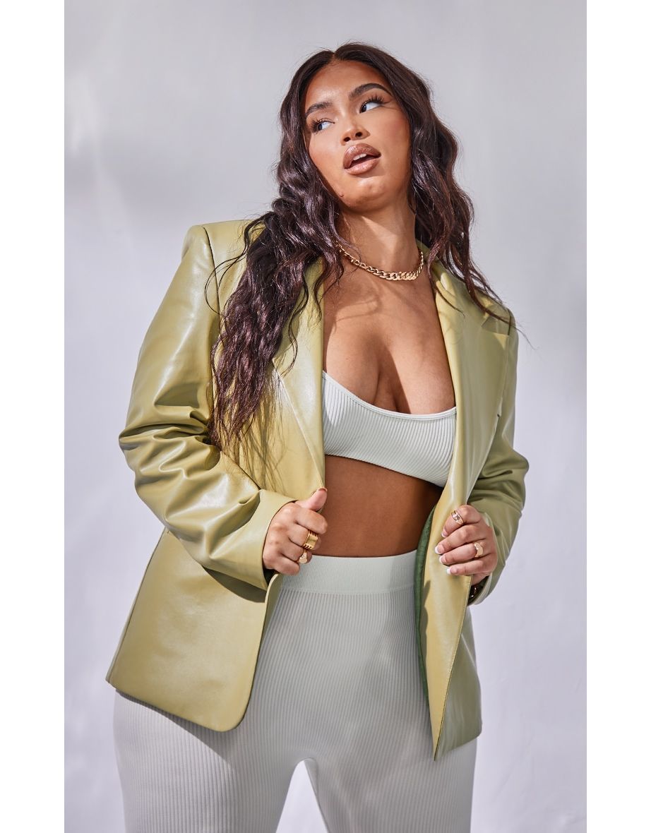 Plus Olive Premium Faux Leather Blazer
