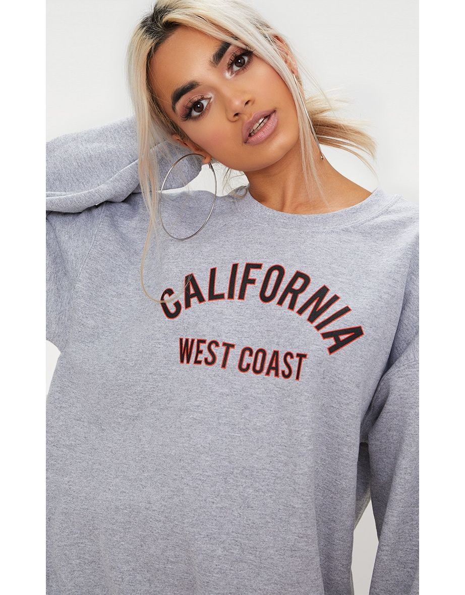 Grey Marl California Slogan Oversized Sweater - 4