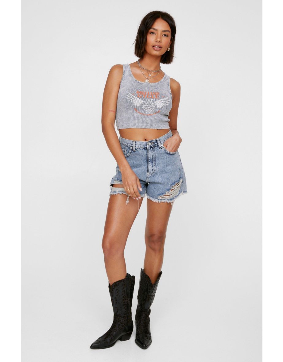 Motorcycle Acid Wash Ribbed Vest T-shirt