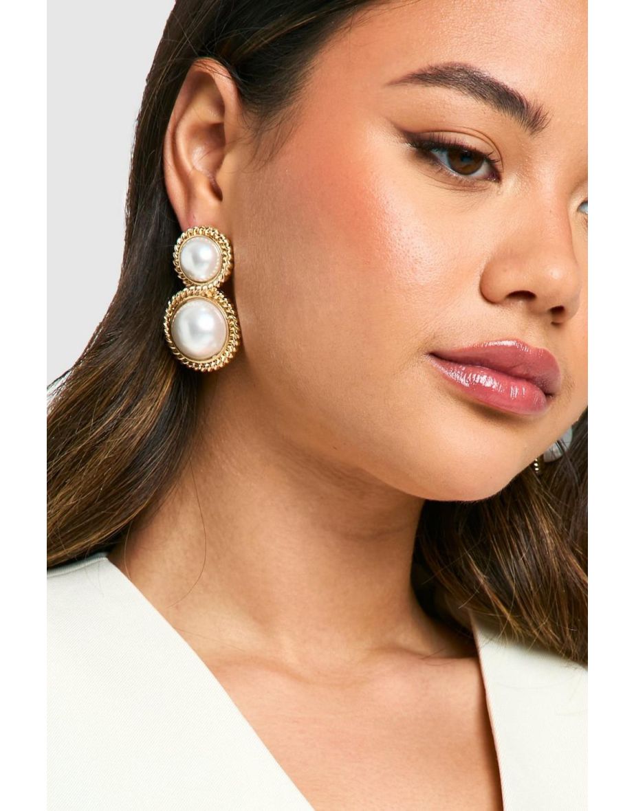 Vintage Style Pearl Drop Earrings - gold