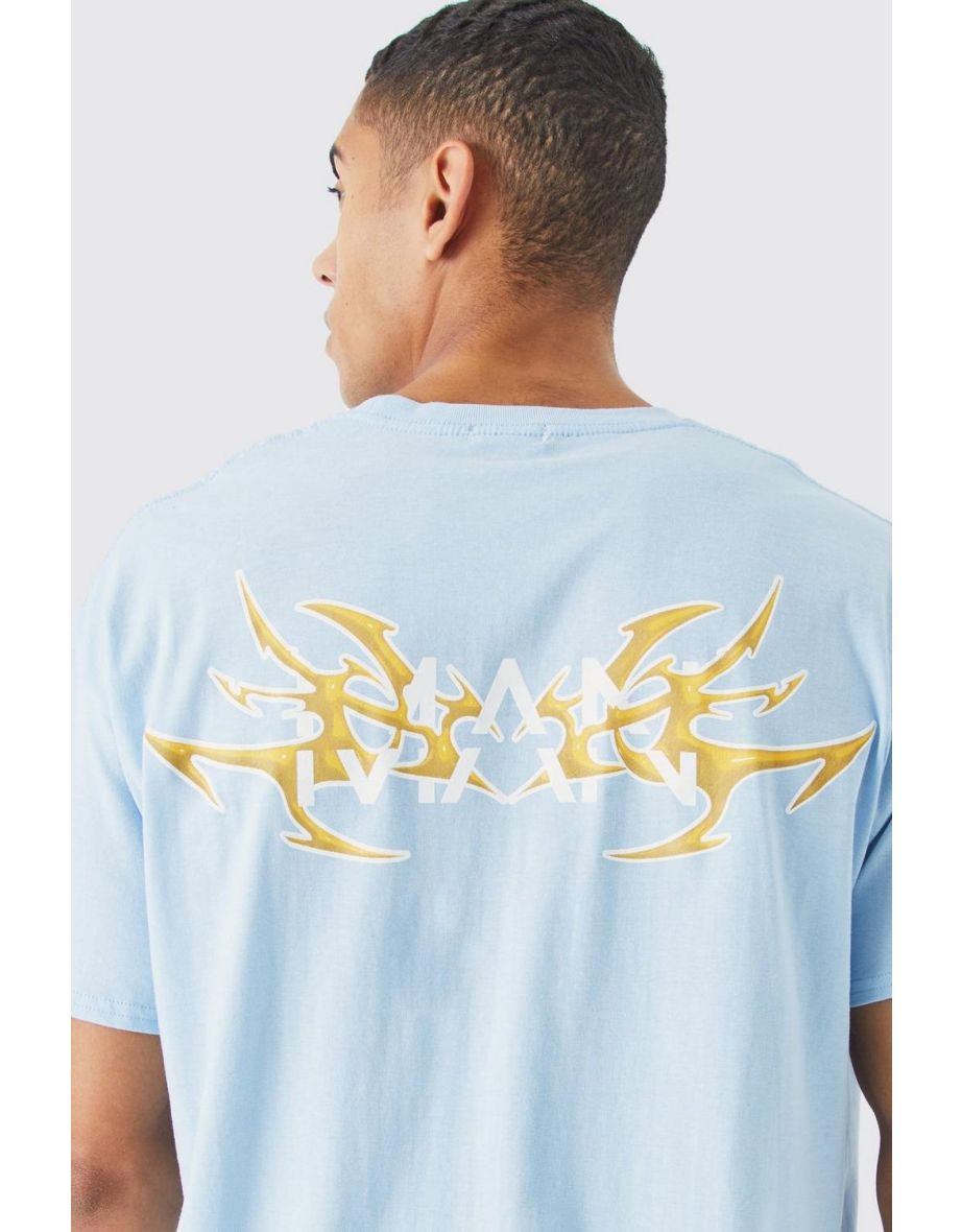 Oversized Man Y2k Back Print T-shirt - light blue - 2