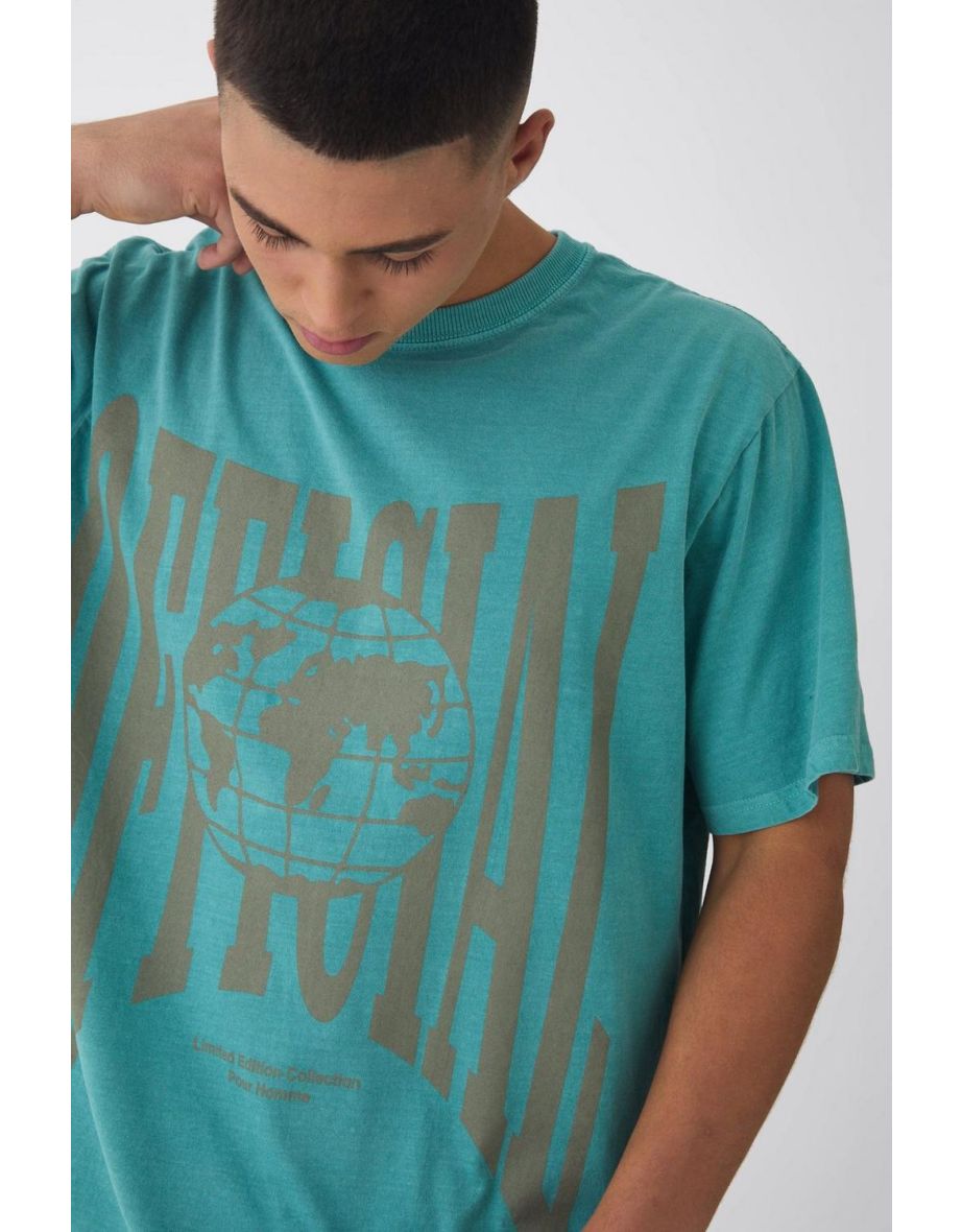 Washed Official Globe Print T-Shirt - teal - 2