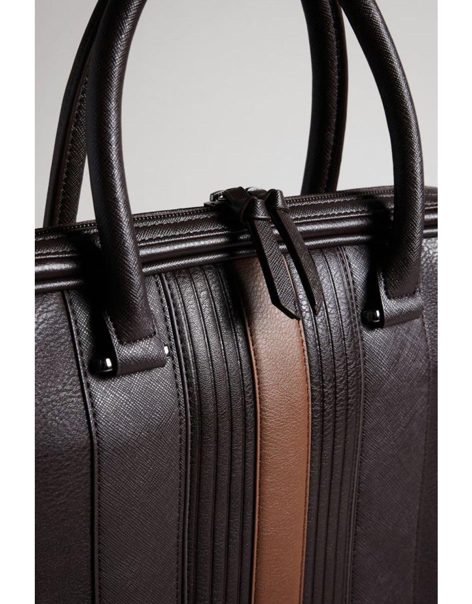 Nevver Striped Pu Document Bag Brn-choc - brown - 3
