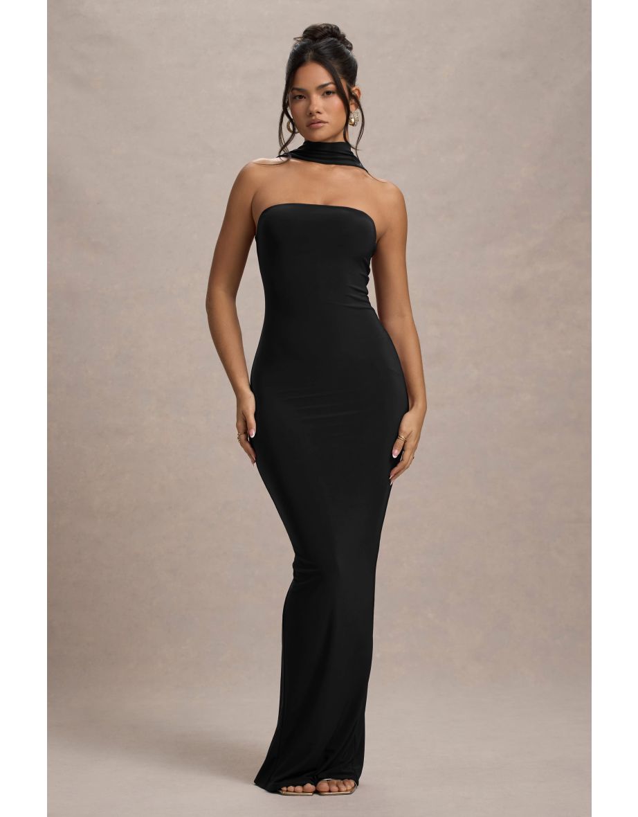 Nobu | Black Bandeau Maxi Dress With Halter-Collar - 5
