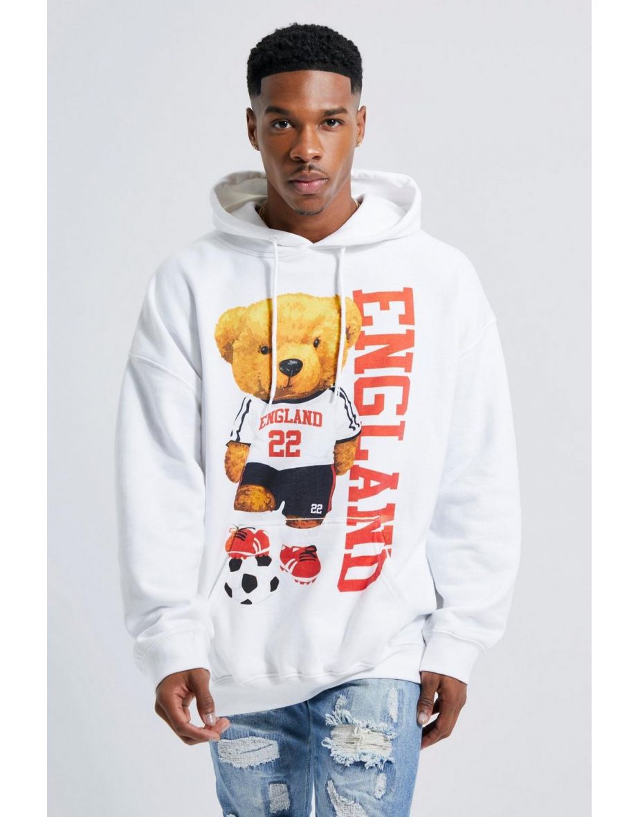 Oversized England Football Bear Hoodie - white