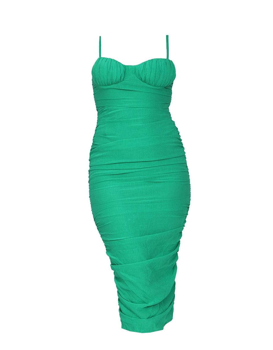 Green Bust Detail Draped Strappy Midi Dress - 4