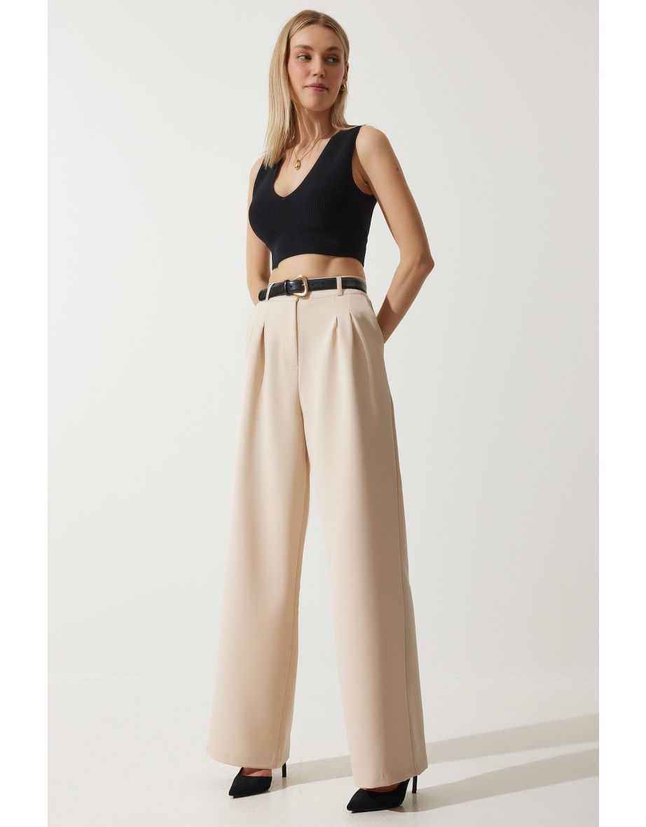 Pants - Beige - Wide leg