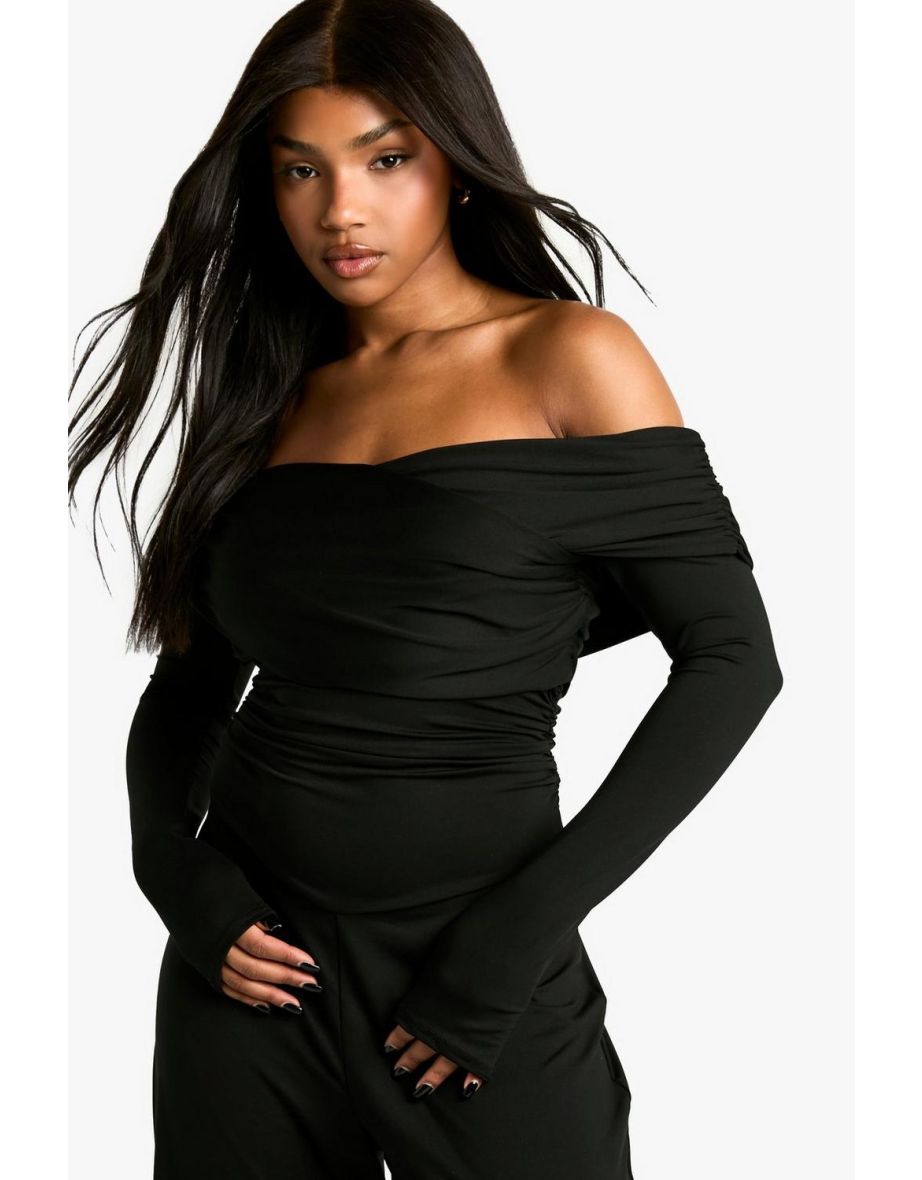 Soft Touch Twist Bardot Wide Leg Jumpsuit - black - 3