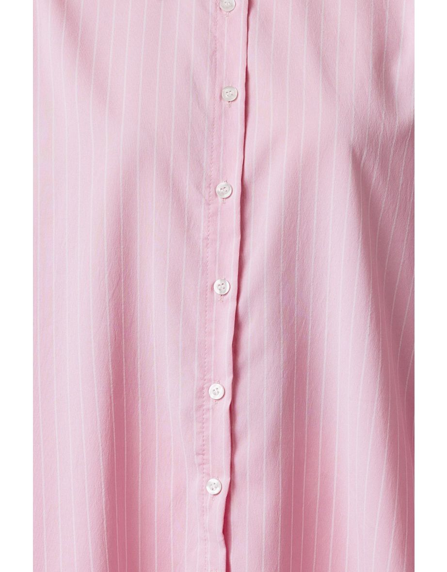 Pink Regular Striped Low Sleeve Woven Hijab Shirt - 4
