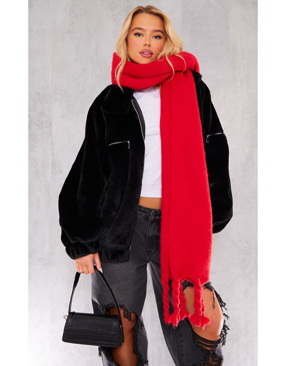 Black Faux Fur Zip Up Jacket