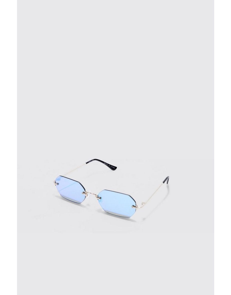 Hexagonal Rimless Sunglasses - blue
