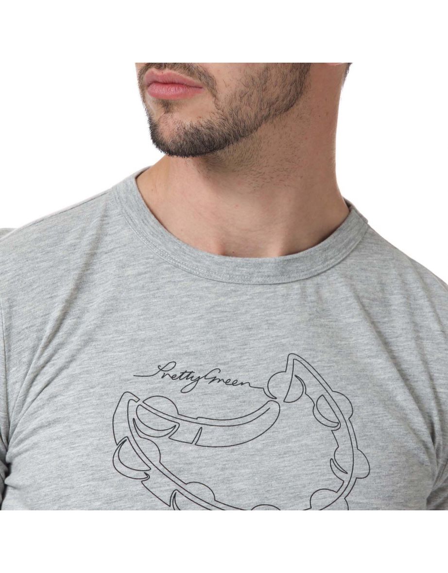 Men's Pretty Green Tambourine Print T-Shirt in Grey - 5
