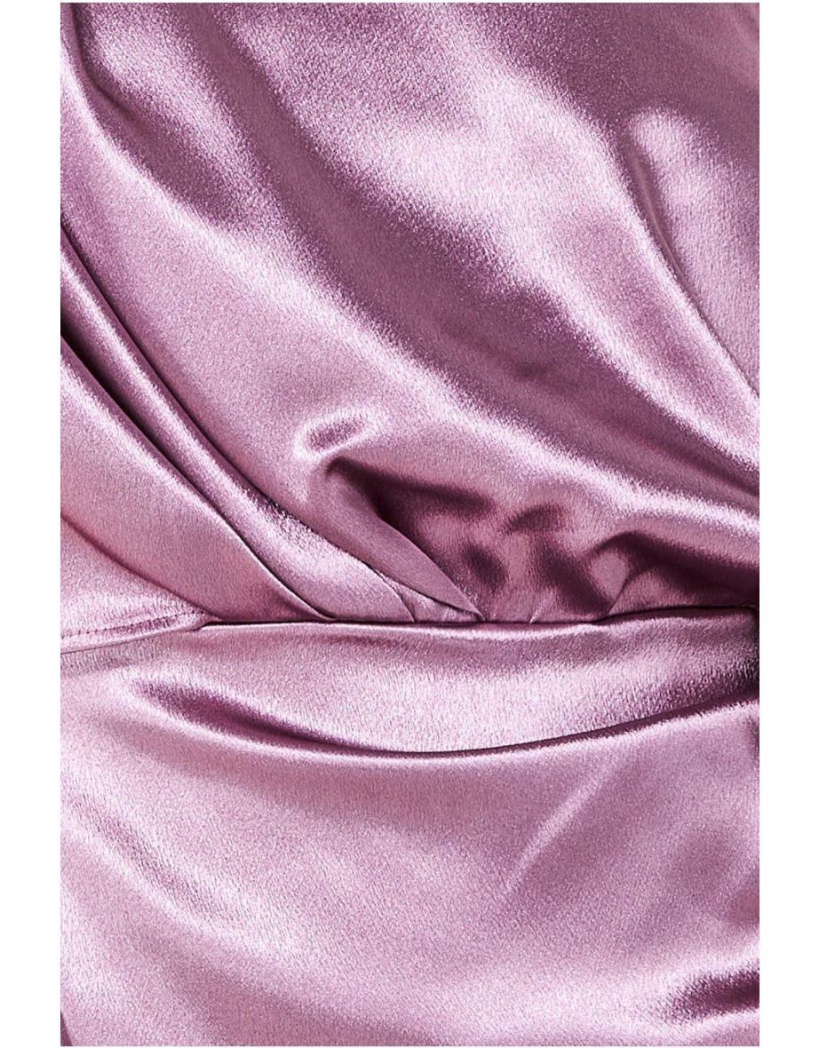 Goddiva Satin Drape Shoulder Wrap Maxi Dress - 3
