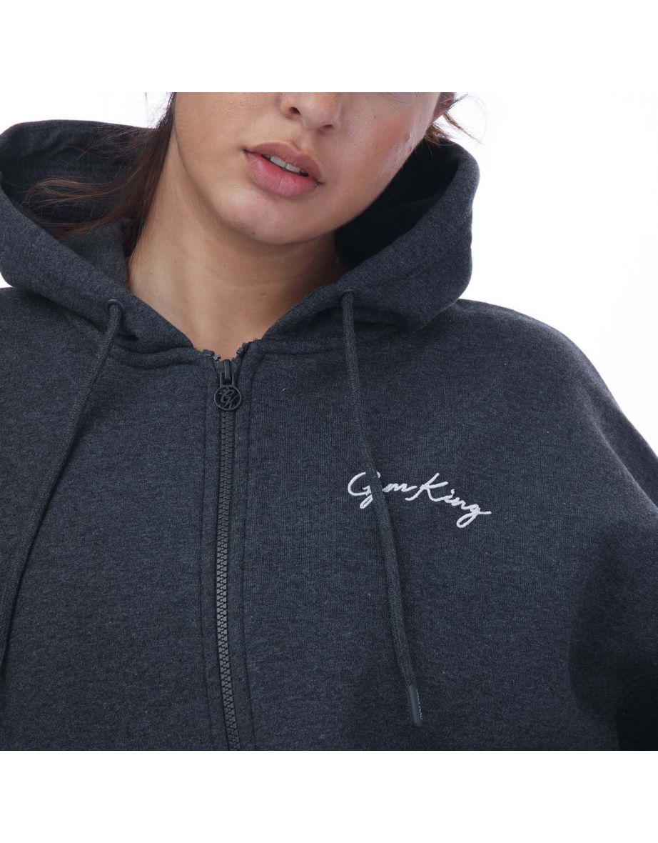 Women's Gym King Script Oversized Full Zip Hoody in Grey - 5