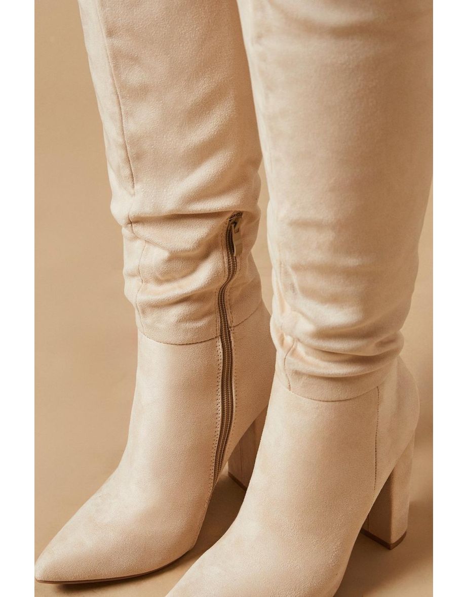 Kenia Faux Suede High Block Heel Pointed Knee Boot - 3
