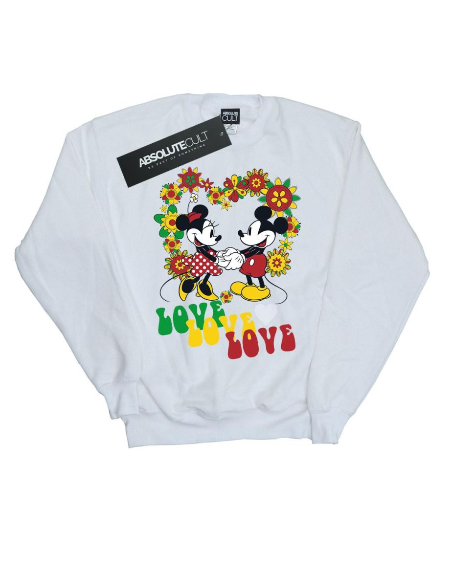 Disney Girls Mickey And Minnie Mouse Hippie Love Sweatshirt - White