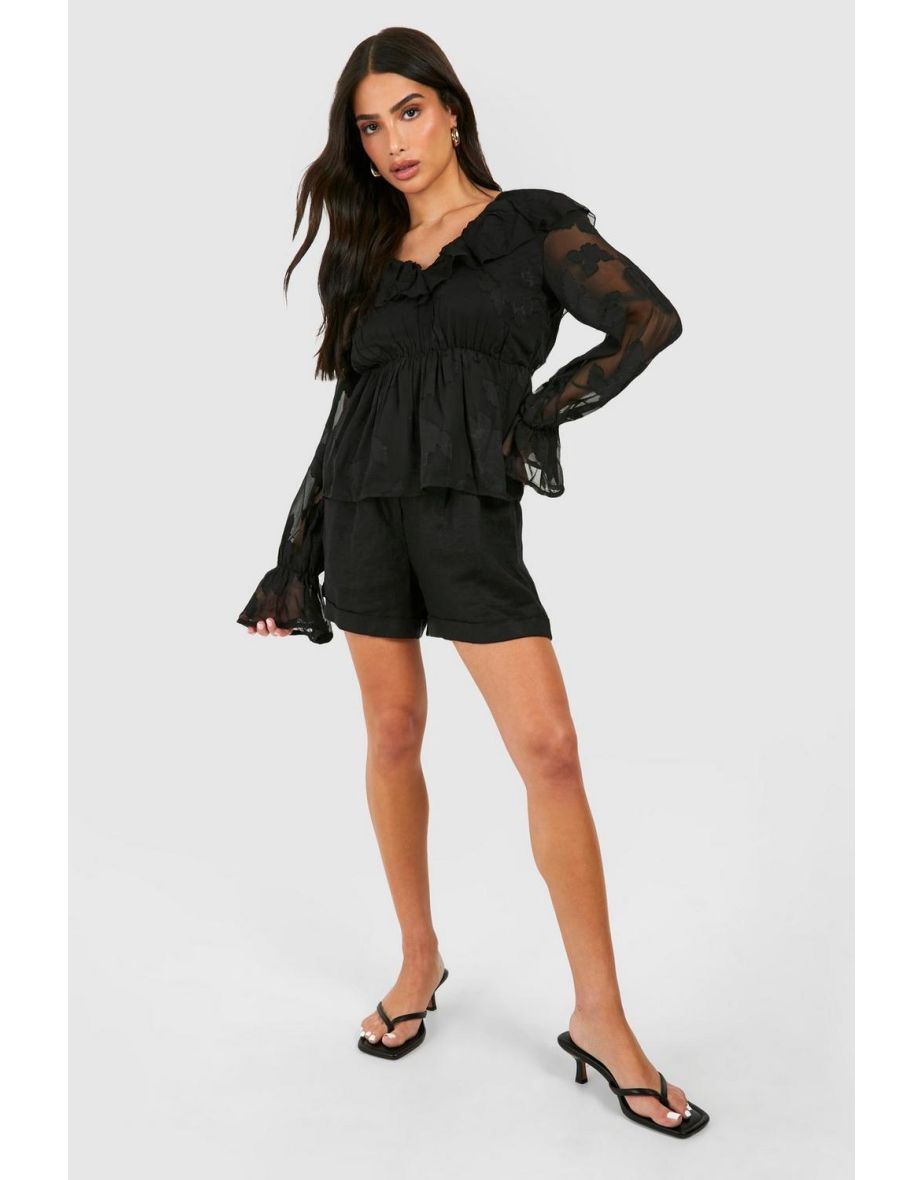 Petite Burnout Floral Frill Smock Top