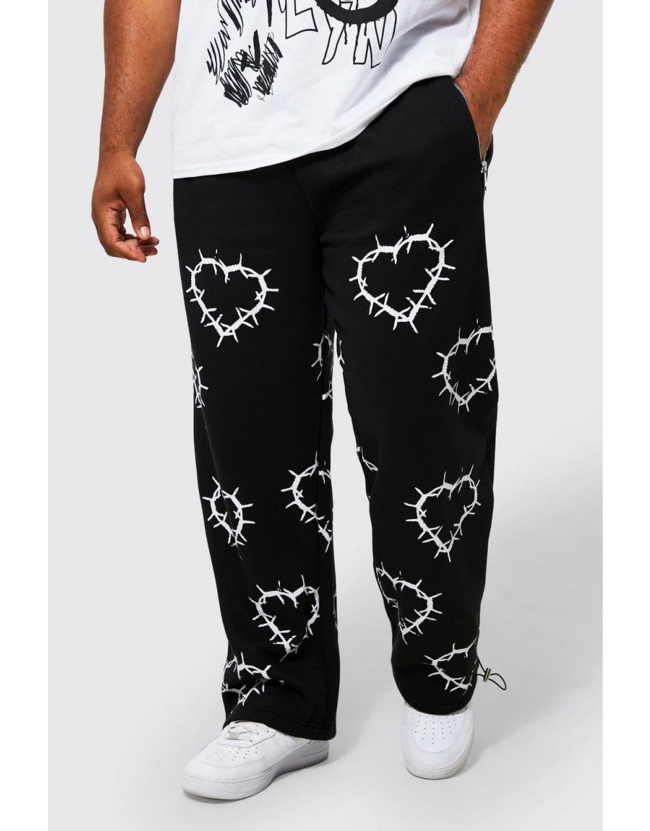 Plus Baggy Fit Gothic Heart Printed Jogger - black