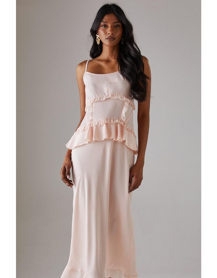 Satin Strappy Seam Detail Peplum Midi Dress - 3