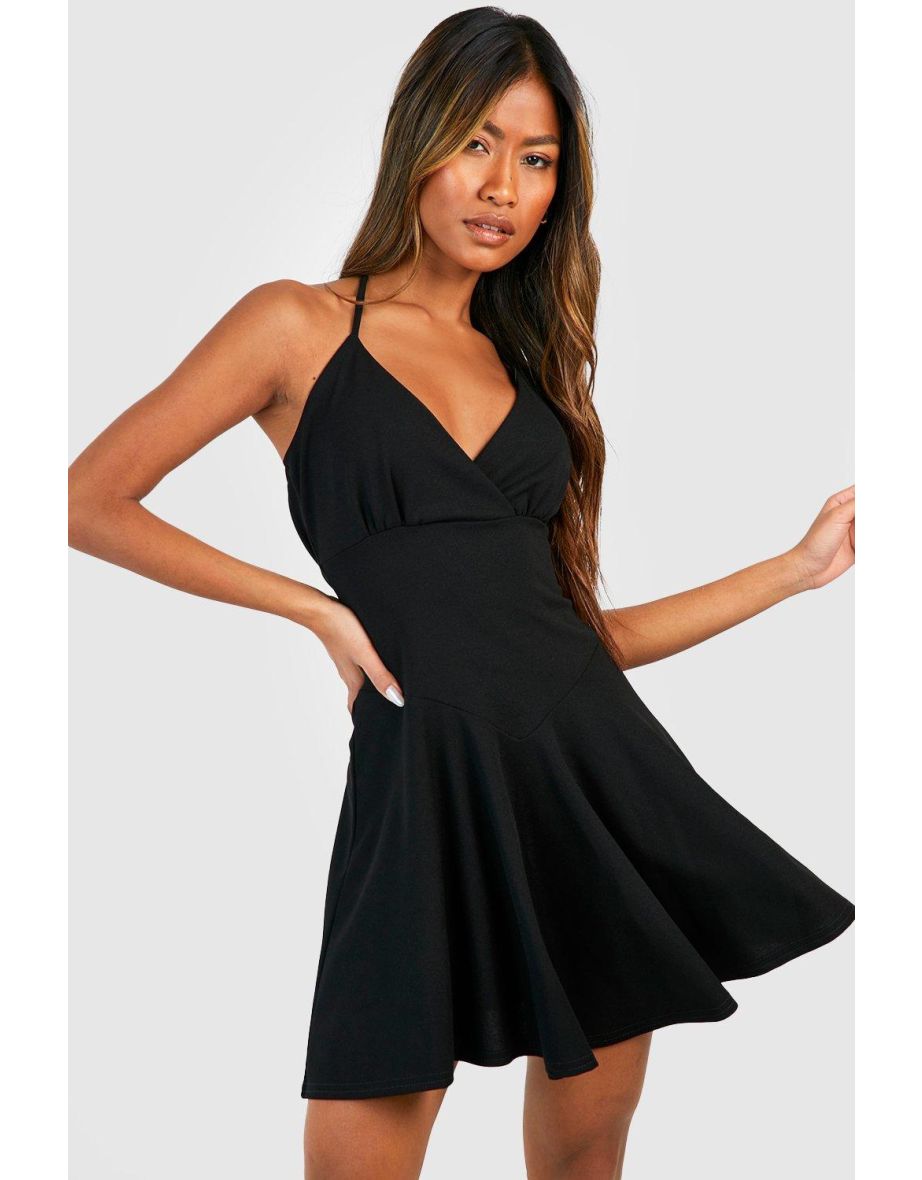 Black plunge skater clearance dress