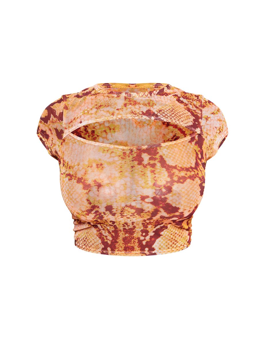 Shape Orange Snake Print Cut Out Front Crop Top - 4