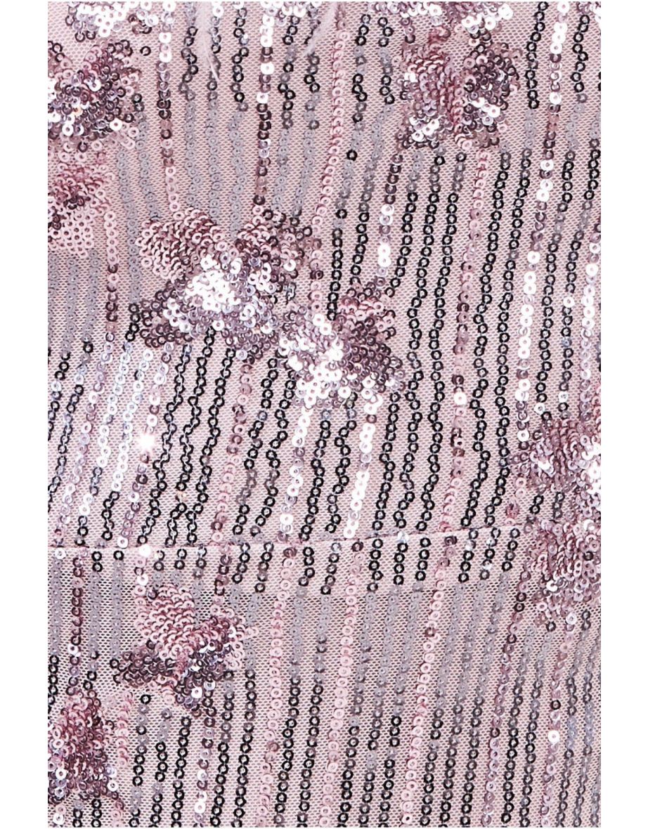 Goddiva Sequin And Feather Boobtube Midi - Blush - 4