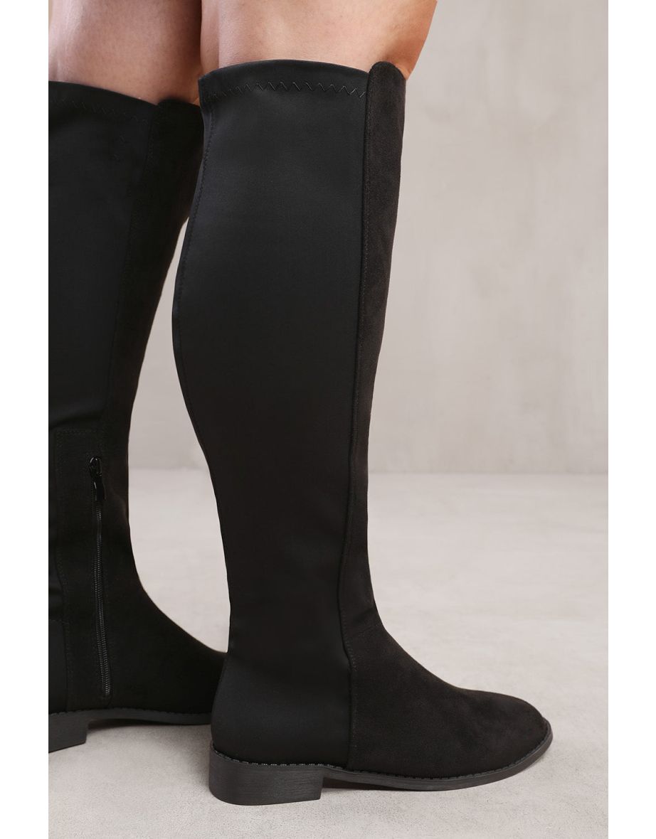DIEM STRETCH WIDE CALF OVER THE KNEE BOOTS IN WIDE E FIT IN BLACK SUEDE - 3