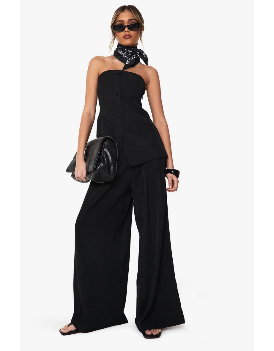 Tailored Pleated Wide Leg Trousers - black